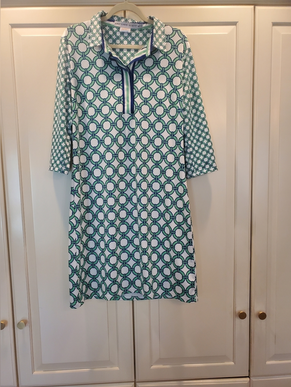 Gretchen Scott Designs Navy & Green Geometric Collared Dress